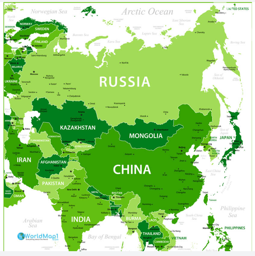 Asia and Taiwan Map